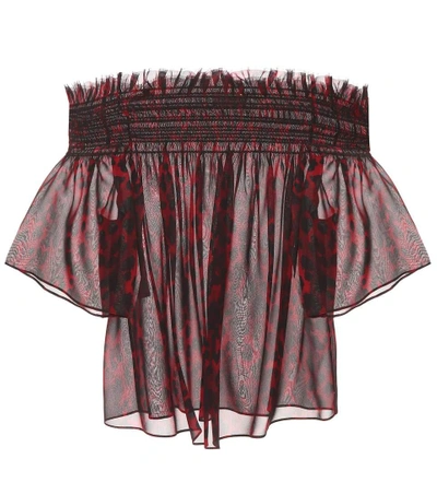 Shop Saint Laurent Printed Silk Top In Red