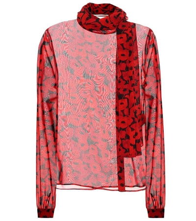 Shop Saint Laurent Printed Silk Blouse In Red