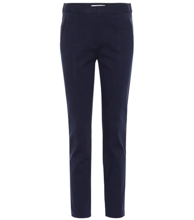 Shop Tory Burch Vanner Cotton-blend Trousers In Blue