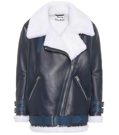 Shop Acne Studios Velocite Leather Jacket In Blue