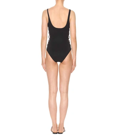 Shop Tory Burch Lace-up Swimsuit In Black
