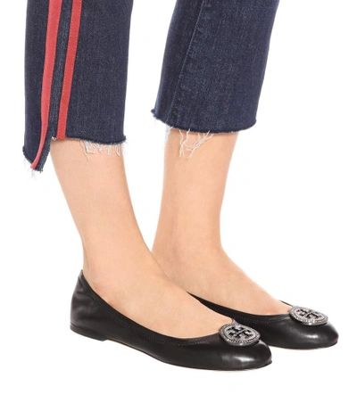 Shop Tory Burch Liana Leather Ballet Flats In Black