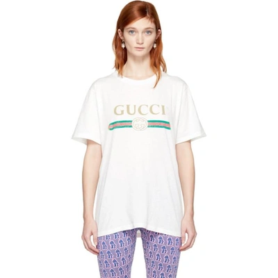 Shop Gucci White Floral Patch Logo T-shirt