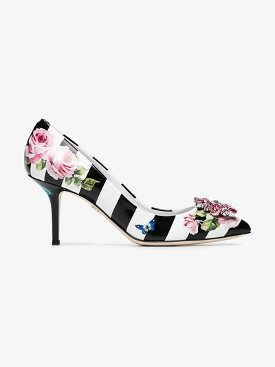 Shop Dolce & Gabbana Floral Stripe 60 Leather Pumps In Multicolour