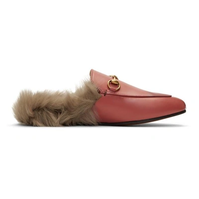 Gucci Princetown Horsebit-detailed Shearling-lined Leather Slippers Rose Leather |