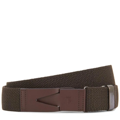 Shop Tod's Belt In Canvas And Leather In Brown