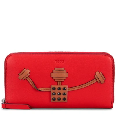 Shop Tod's Leather Wallet In Red/brown