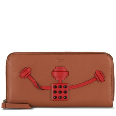 Shop Tod's Leather Wallet In Brown/red