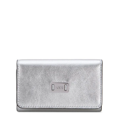 Shop Tod's Leather Key Holder In Silver/black