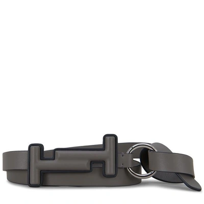 Shop Tod's Leather Belt In Grey