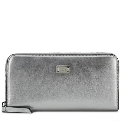 Shop Tod's Leather Wallet In Silver/black