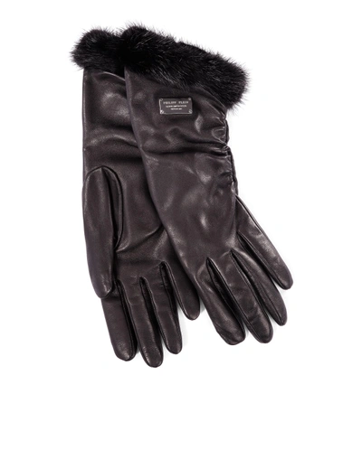 Shop Philipp Plein Mid-gloves "amber" In Black/nickel