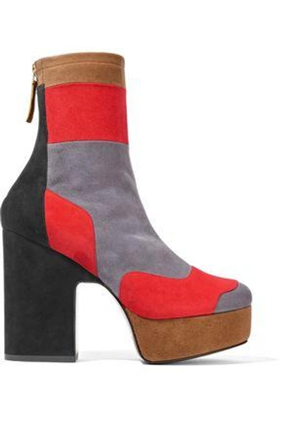 Shop Pierre Hardy Woman Ziggy Patchwork Stretch-suede Platform Ankle Boots Gray