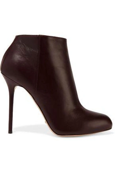 Shop Sergio Rossi Woman Leather Ankle Boots Dark Brown