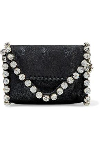 Shop Stella Mccartney Woman Crystal-embellished Faux Brushed-leather Clutch Black