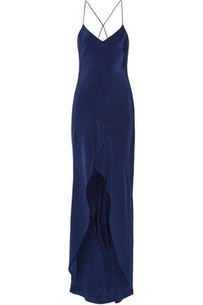 Shop Michelle Mason Woman Split-front Open-back Silk-charmeuse Gown Navy