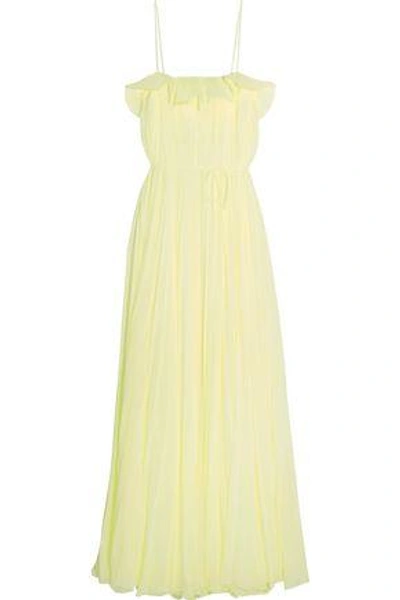 Shop Adam Lippes Woman Ruffle-trimmed Pleated Chiffon Maxi Dress Pastel Yellow
