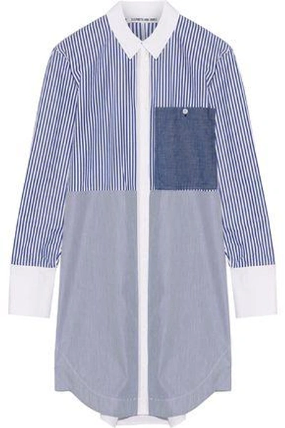 Shop Elizabeth And James Woman Jay Striped Cotton-poplin Mini Shirt Dress Blue