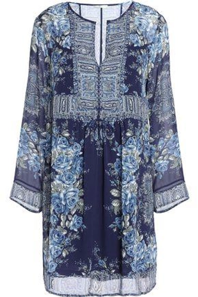 Shop Joie Woman Printed Silk-chiffon Mini Dress Blue