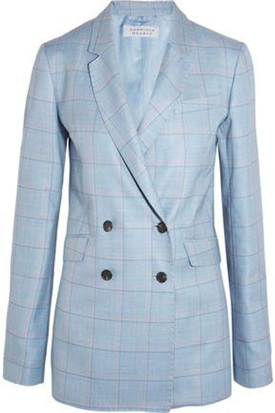 Shop Gabriela Hearst Woman Themis Checked Silk And Wool-blend Blazer Light Blue