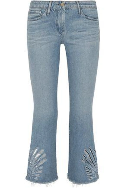 Shop 3x1 Woman Freja Cropped Cutout High-rise Bootcut Jeans Light Denim