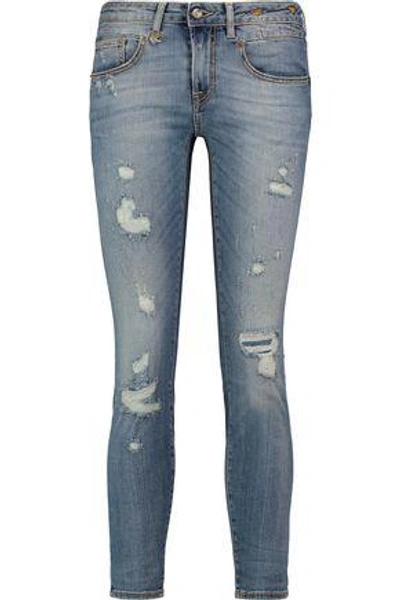 Shop R13 Woman Boy Distressed Mid-rise Skinny Jeans Mid Denim
