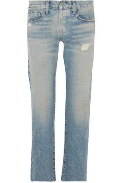 Shop Current Elliott The Crossover Faded Mid-rise Straight-leg Jeans In Light Denim