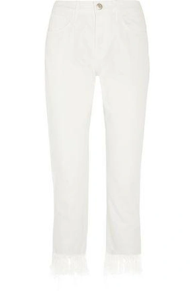 Shop 3x1 Woman Wm3 Crop Fringe Mid-rise Straight-leg Jeans White