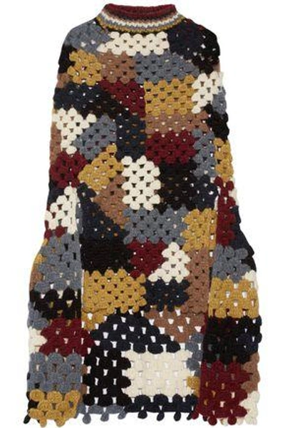 Shop Rosetta Getty Crocheted Alpaca-blend Poncho In Multicolor