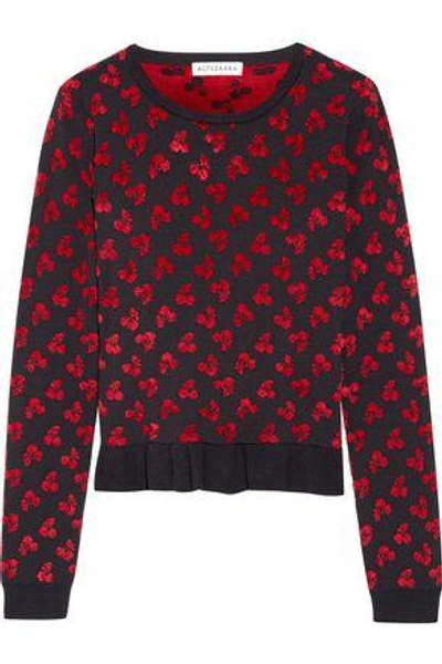 Shop Altuzarra Woman Clifton Ruffle-trimmed Jacquard-knit Sweater Black