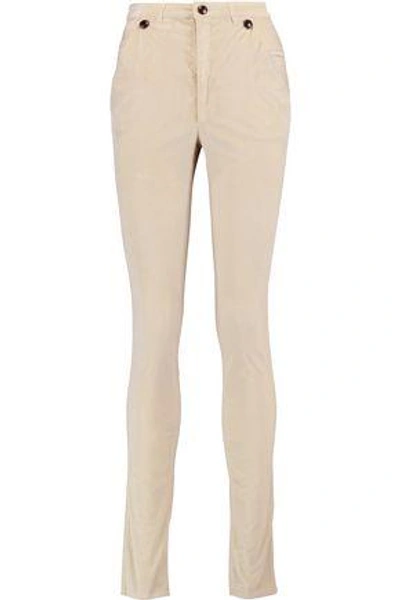 Shop Isabel Marant Woman Norton Stretch-cotton Velvet Skinny Pants Ecru