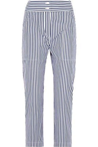 Shop Adam Lippes Woman Cropped Striped Cotton Slim-leg Pants Navy