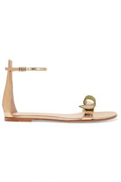 Shop Gianvito Rossi Woman Crystal-embellished Metallic Leather Sandals Gold