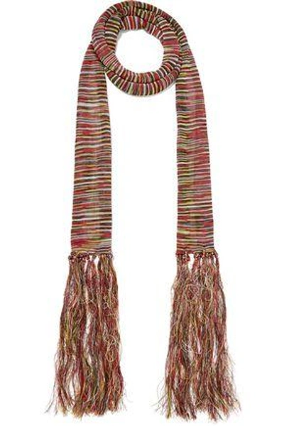 Shop Sandro Amber Fringed Crochet-knit Scarf In Multicolor