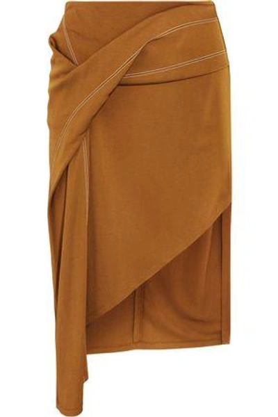 Shop Atlein Woman Asymmetric Draped Jersey Skirt Tan