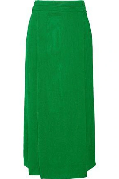 Shop Protagonist Woman Plissé-crepe Wrap-effect Midi Skirt Bright Green