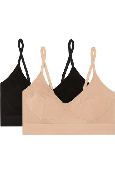 Shop Baserange Set Of Two Stretch-bamboo Soft-cup Bras In Black