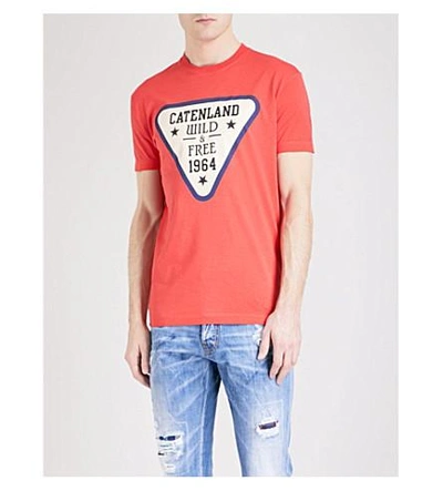 Shop Dsquared2 Catenland-print Cotton-jersey T-shirt In Red