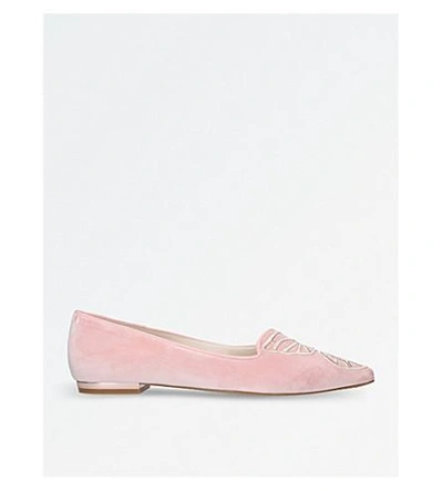 Shop Sophia Webster Bibi Butterfly Embroidered Velvet Flats In Pale Pink