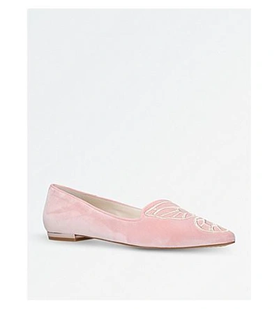 Shop Sophia Webster Bibi Butterfly Embroidered Velvet Flats In Pale Pink