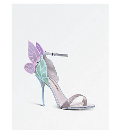 Shop Sophia Webster Chiara Glitter And Metallic-leather Heeled Sandals In Silver Com