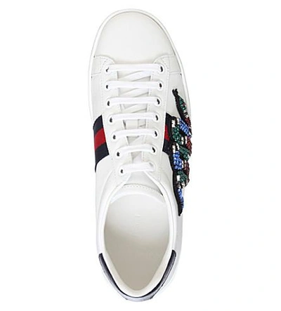 Shop Gucci Ace Snake-embroidered Leather Trainers In White/oth