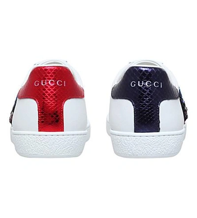 Shop Gucci Ace Snake-embroidered Leather Trainers In White/oth