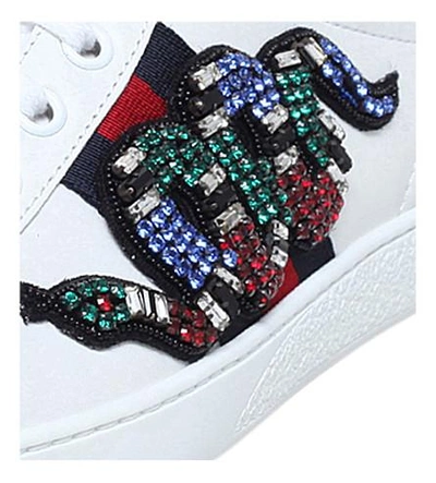 Shop Gucci Ace Snake-embroidered Leather Trainers In White/oth