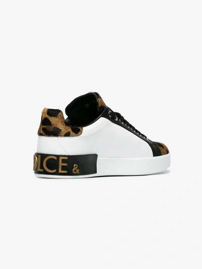 Shop Dolce & Gabbana White Leopard Leather Pony Sneakers In Brown