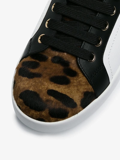 Shop Dolce & Gabbana White Leopard Leather Pony Sneakers In Brown