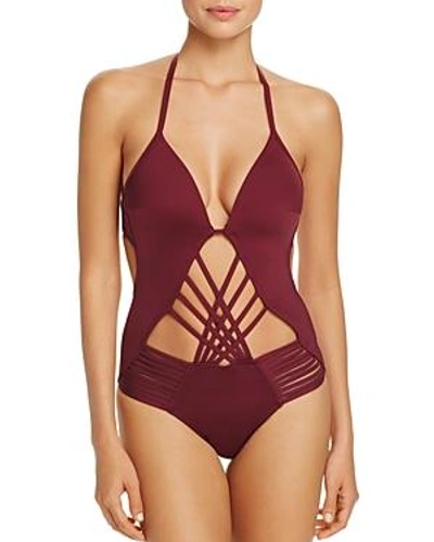 Shop Kenneth Cole Wireless Push Up One Piece Swimsuit In Burgundy