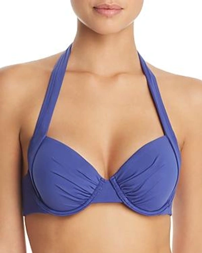Shop Tommy Bahama Pearl Solid Underwire Full Coverage Molded Cup Halter Bikini Top In Dark Sanibel Blue