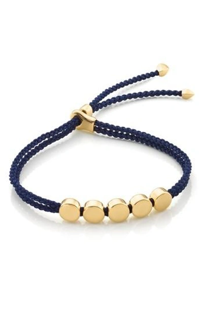 Shop Monica Vinader Linear Bead Friendship Bracelet In Navy/ Yellow Gold