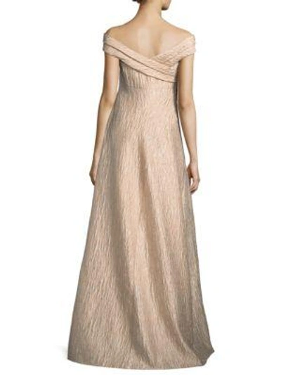 Shop Aidan Mattox Off-the-shoulder Gown In Light Mink